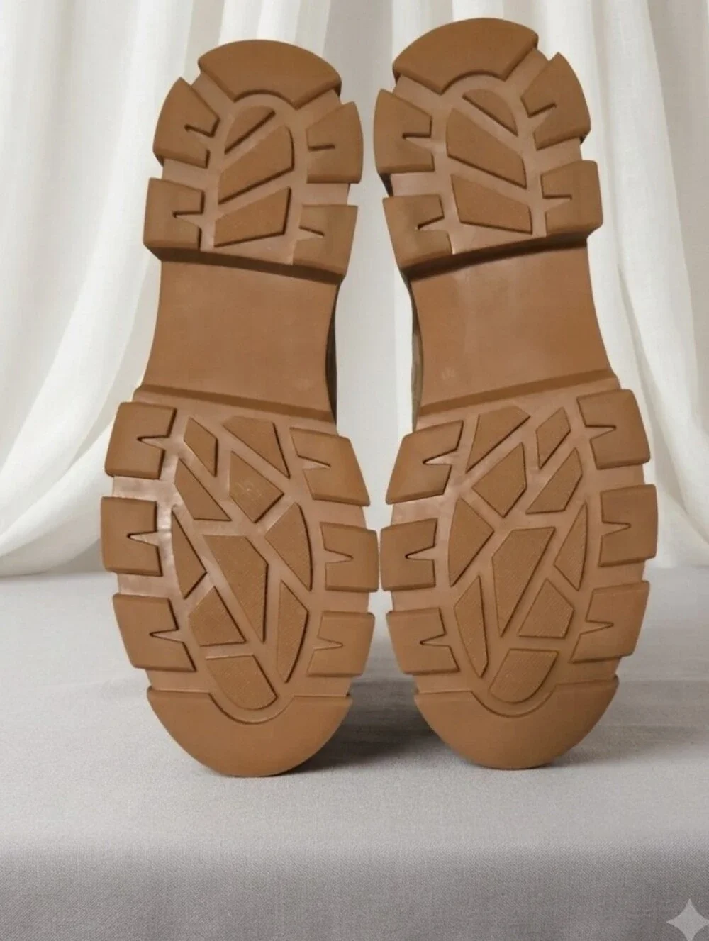 Nae Vegan Taupe Derby with Brown Lug Sole Shoes.